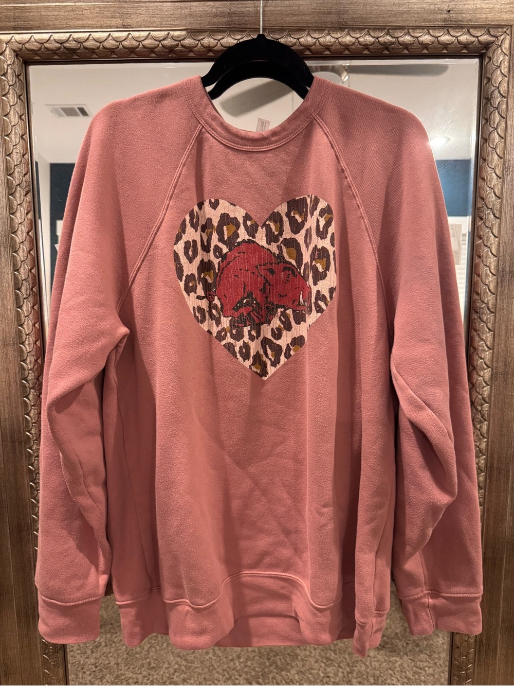 Bella Canvas Arkansas Razorback Sweatshirt with Leopard Heart Graphic